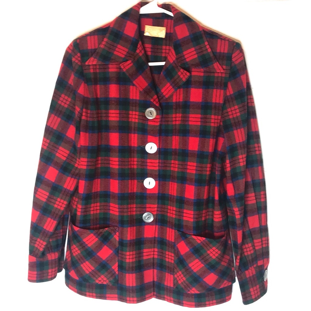 Pendleton Shacket Flannel Shirt Red Plaid Button Down Jacket Pockets - Picture 1 of 8